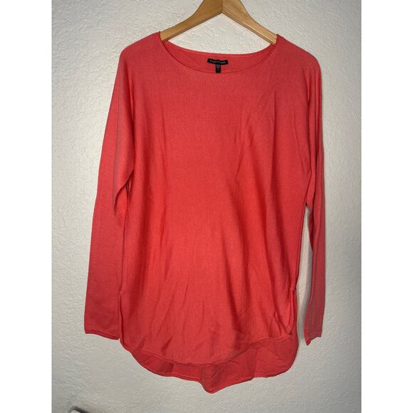Eileen Fisher 100% Merino Wool Sweater Tunic Top Coral Orange Oversized Fall - Picture 2 of 7
